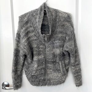 EXPRESS | Women’s Gray / White Chunky Fleece Full Zip EXPRESS Sweatshirt Size XS